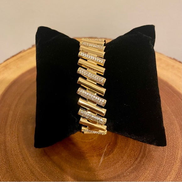 24k Gold Plated Dominoes CZ Iced Out Bangle Bracelet and Ring Set - New in Box - Picture 2 of 9